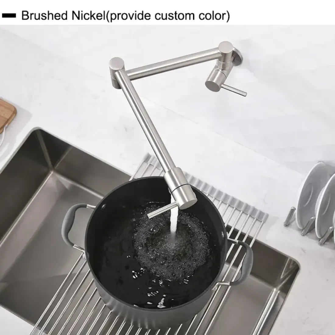 Pot Filler حنفية بوتاجاز / حنفية مطبخ حديث مثبت على الحائط قابل للطي يركب فوق بوتاجاز من النيكل المصقول اللون استلس كروم