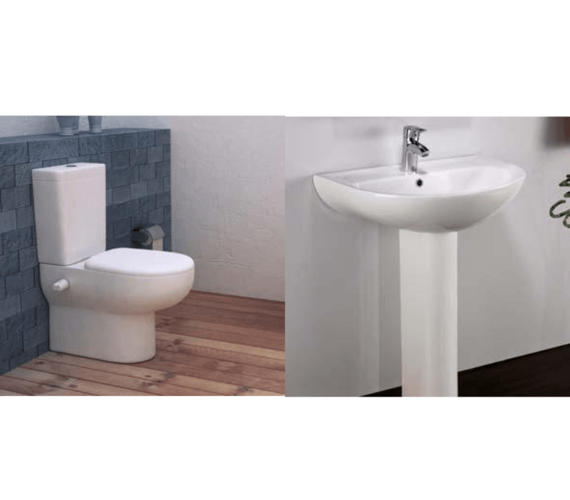 طقم حمام بلان مرحاض ملاصق للحائط سيديلى ذاتى الغلق و حوض مقاس 65 سم بالعامود الطويل من أيديال ستاندرد