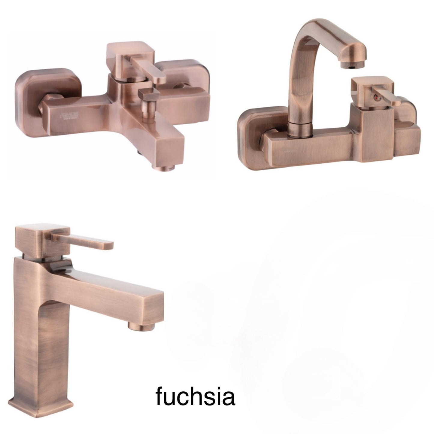 طقم خلاط مكون من 3قطع موديل Fuschsia (خلاط بانيو +خلاط مطبخ حائطى+خلاط حوض مسبك) لون روز جولد من أرموس تركى