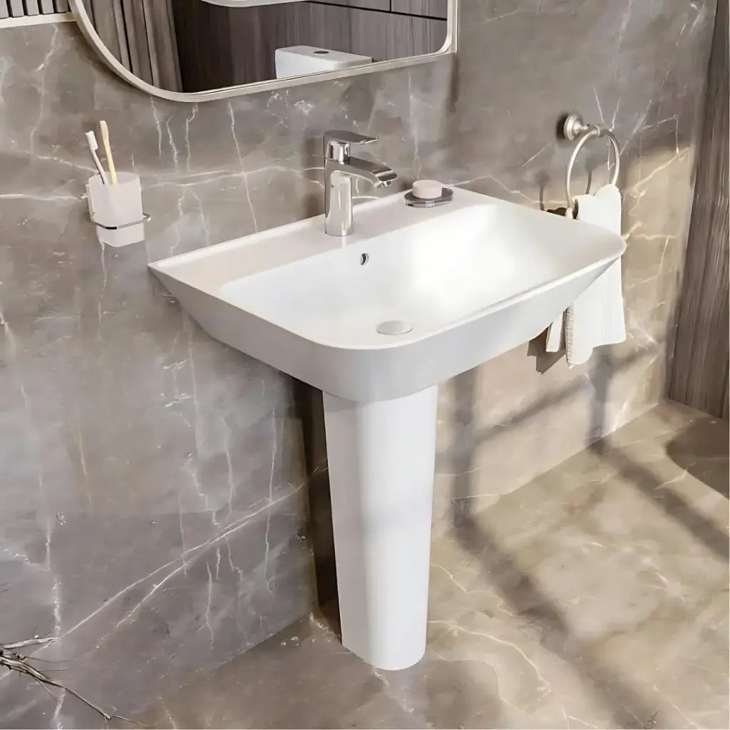 حوض ماجنوس 65 سم بعامود كامل ابيض من سانيبيور