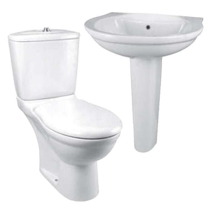 طقم حمام سان ريمو مرحاض والسيدالى ذاتى الغلق و حوض عامود طويل 60 سم من أيديال ستاندرد لون ابيض