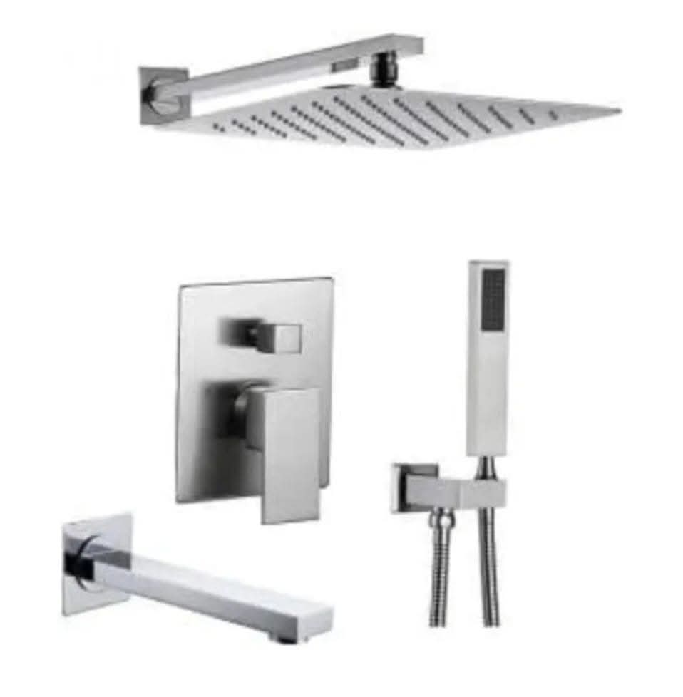 طقم دفن كامل نيكل 3 مخرج خلاط ووش ومحول ومخرج علوى بطاسة وسماعة بخرطوم ومخرج سفلى من هوايي  -