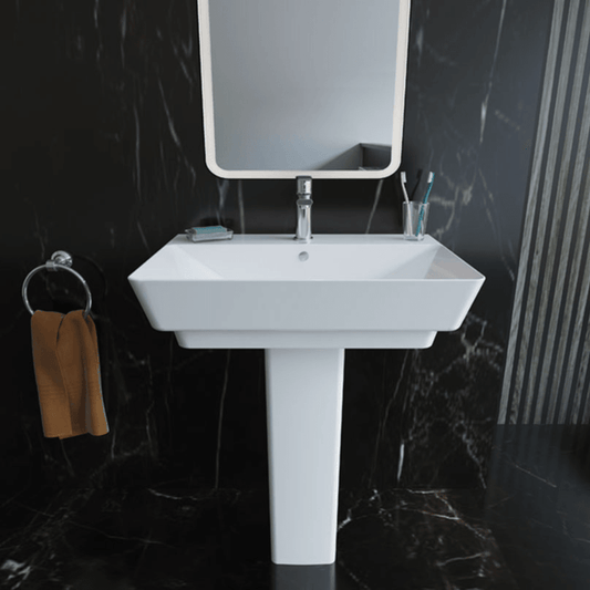 حوض كيبلر 041980 بالفايظ بفتحة للخلاط مقاس 80 × 49 سم بالعامود من ساني بيور