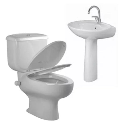 طقم حمام نيو كابرى كامل بالخزان والعده وسيدالى ذاتى الغلق وحوض بالعامود الطويل 50سم من ايديال ستاندرد لون ابيض