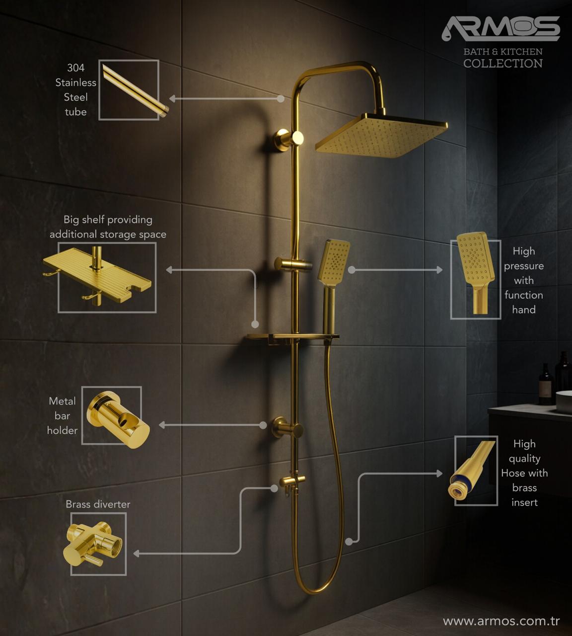 مسطرة دش 2×1 مستطيل روز جولد بالكامل مثبات معدن ليات حرارى صبانة رف كبير كود RDS32 من أرموس تركى