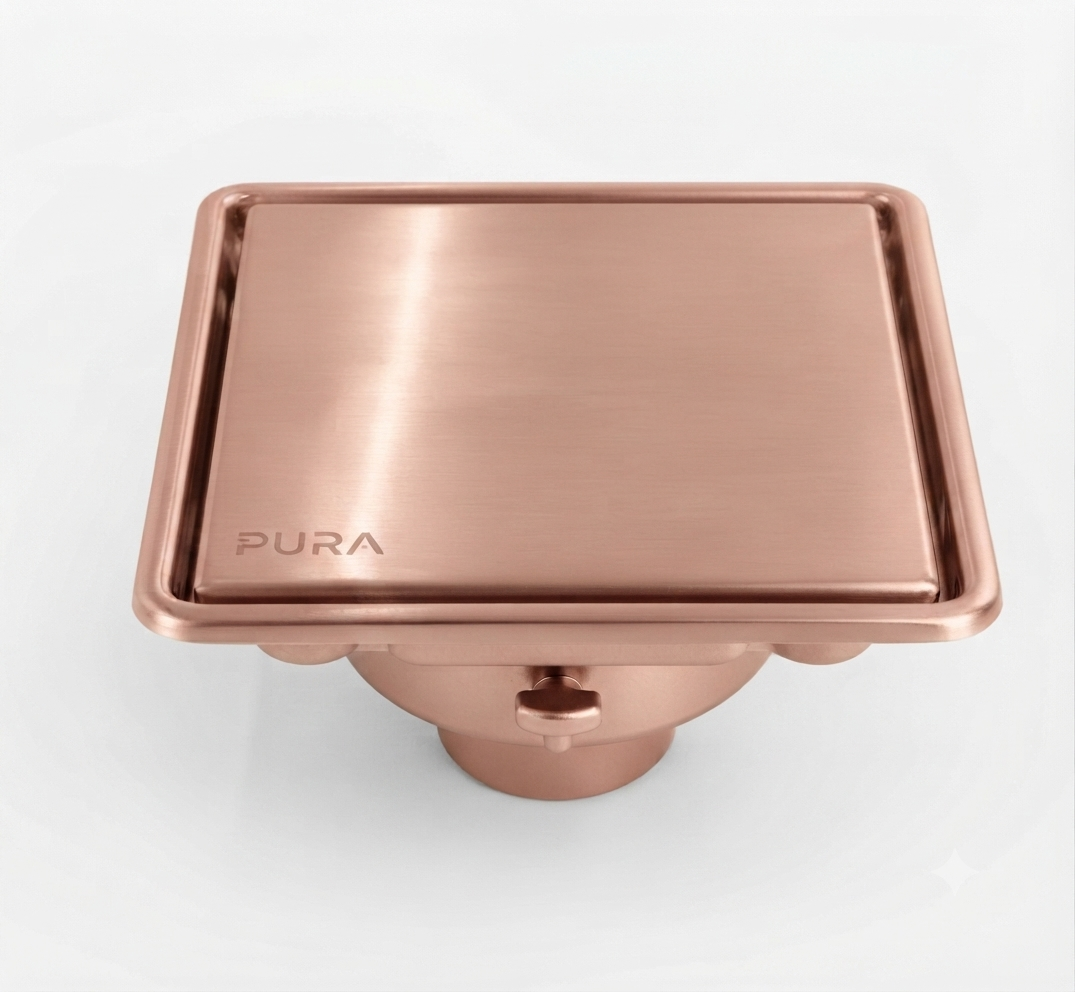 صفاية استانلس ستيل  15 × 15 بغطاء سادة FDS-61-15 RG بيورا روز جولد