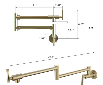 Pot Filler حنفية بوتاجاز / حنفية حوض مطبخ تركب فوق بوتجاز مثبته علي الحائط قابل للطي لون دهبى