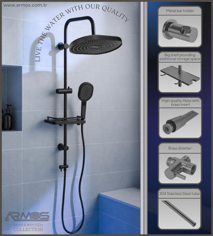 مسطرة دش (2×1) مستطيل أسود بالكامل مثبات معدن وصبانة رف كبير وليات حرارى كود RDS23 من أرموس تركى