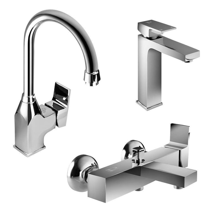 طقم خلاطات اكوا مكون من 3قطع (خلاط المطخ شجرة AQ-5 - خلاط حوض AQ-4 - خلاط بانيو AQ-1) اللون كروم من سفنكس عبده حنفيه