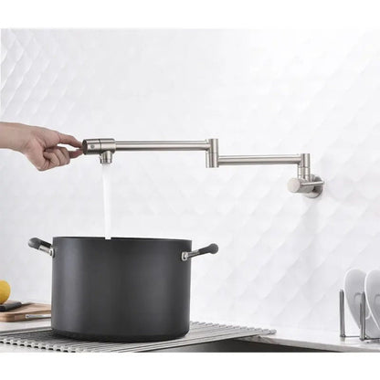 Pot Filler حنفية بوتاجاز / حنفية  مطبخ حديث مثبت على الحائط قابل للطي يركب فوق بوتاجاز من النيكل المصقول اللون استلس كروم