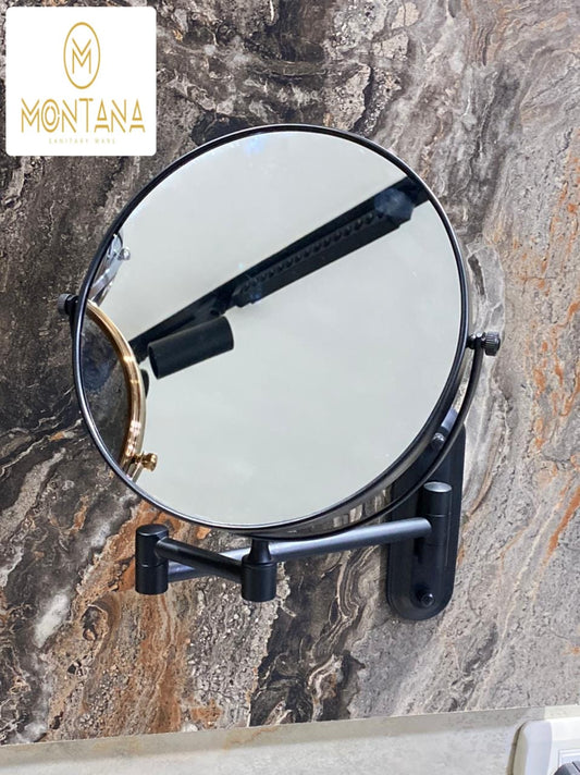 مرايا  مثبتة على الحائط من Montana  مع خاصية التكبير، مرايا دوارة 360 درجة قابلة للتمدد للحمام، لون أسود