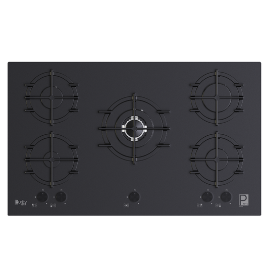 بوتاجاز مسطح بلت إن بيورتي 90 سم، 5 شعلة أسود مطفي (Matte Black) بحوامل زهر ثقيلة – موديل Purity HPT911 MAT-BL