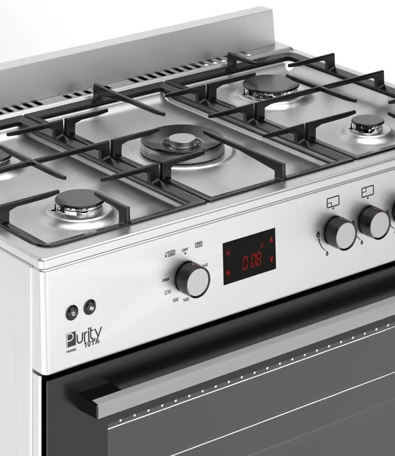 عرض حصري بوتاجاز بيورتي غاز فري ستاند 90 سم – فضي – 5 شعلات – سعة 120 لتر – أمان كامل + شفاط بيورتي هرمي 90 سم قوة شفط 650 م³/ساعة هدية 🎁 – موديلات FRGG9050 & PANSY 90 X