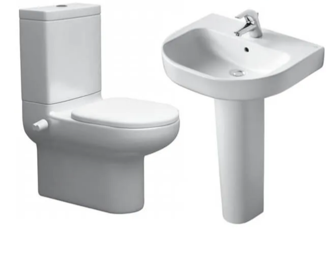 طقم حمام بلايا مرحاض - بالخزان و السيديلى ذاتى  و حوض  مقاس 55 سم بالعامود الطويل من أيديال ستاندرد