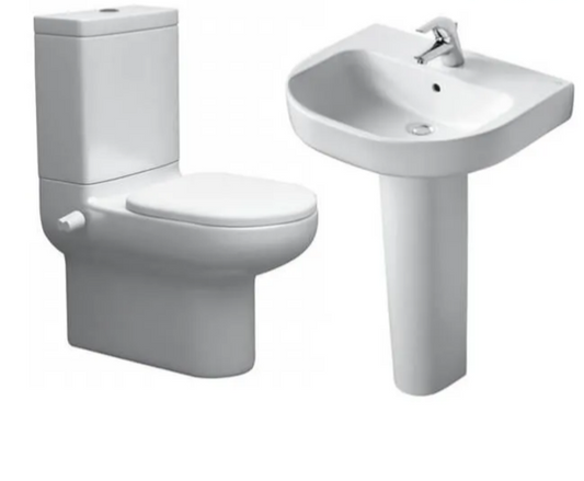 طقم حمام بلايا مرحاض - بالخزان و السيديلى ذاتى  و حوض  مقاس 55 سم بالعامود الطويل من أيديال ستاندرد