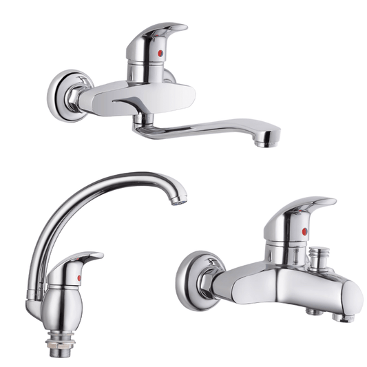 طقم خلاطات جولد مكون من 3قطع ( خلاط حوض شجره  + خلاط بانيو  + خلاط مطبخ حائطي  ) اللون كروم من جولد