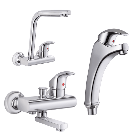 طقم خلاطات ايليت مكون من 3قطع ( خلاط حوض  +خلاط بانيو  +خلاط مطبخ حائطى  ) اللون كروم من جولد