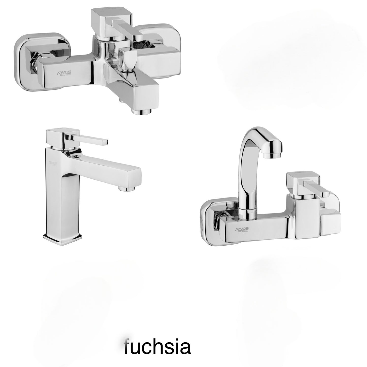 طقم خلاط 3قطع موديل FUSCHIA (خلاط بانيو +خلاط حوض مسبك +خلاط مطبخ حائطى ) من أرموس تركى