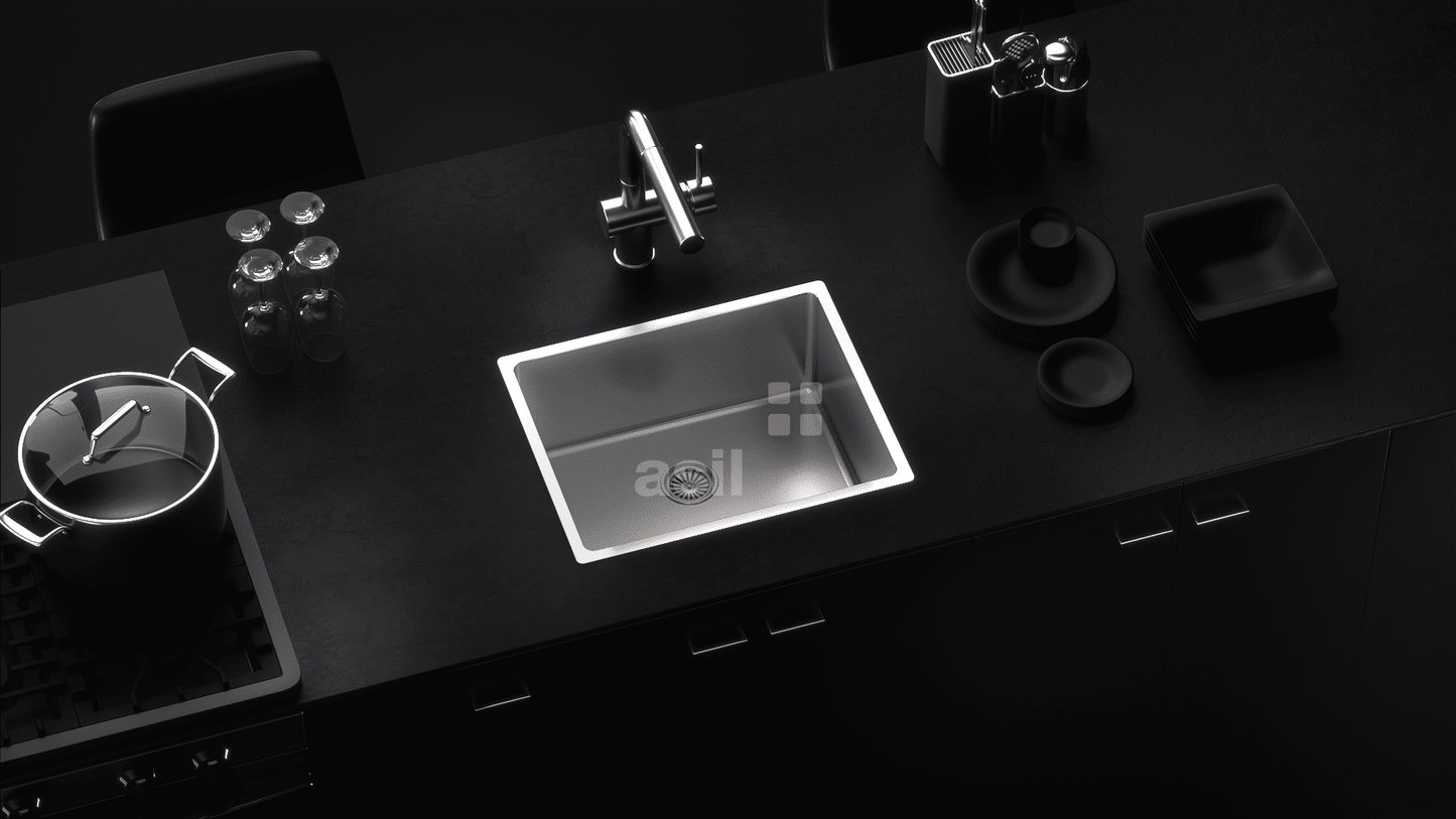 حوض هاند ميد بالصرف 3+سلة استلس+قرمة تطيع خشب مقاس 44*54 سمك 1.0ملى كود As356 من الأصيل تركى